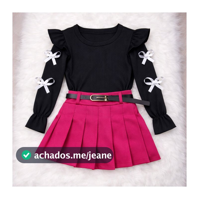 KIT 3 PEÇAS Conjunto infantil Blusa + short saia e Cinto moda  inverno-frio 2026