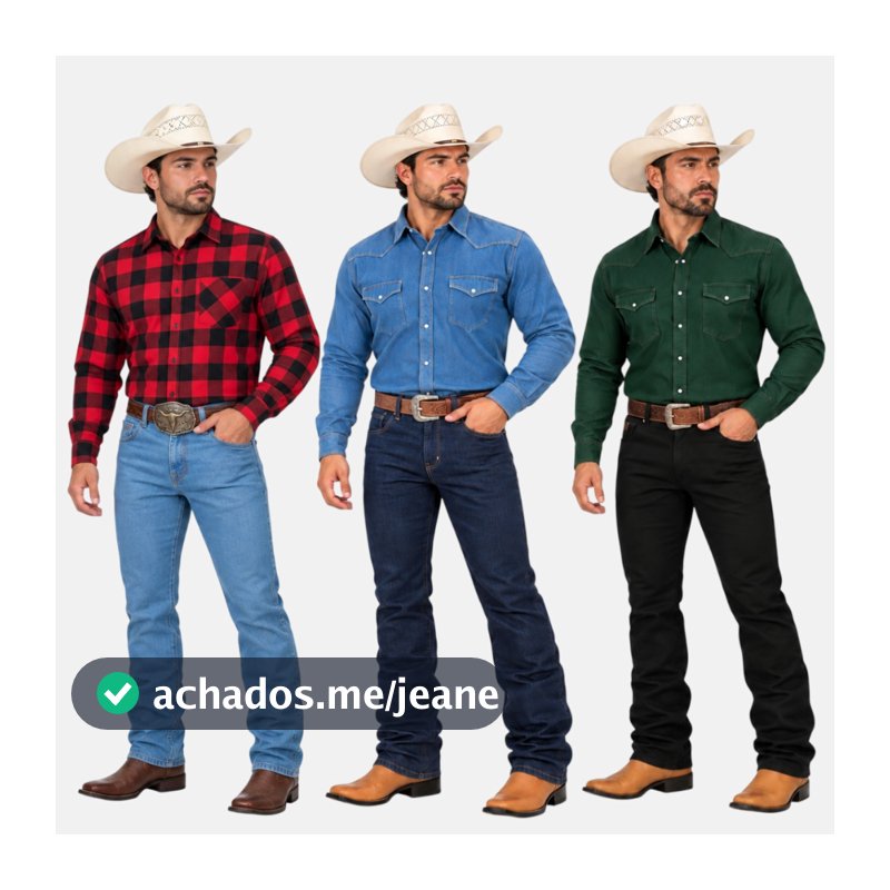 Kit 3 Calças Country Masculina Tradicional Com Elastano Corte Reto Linha Premium