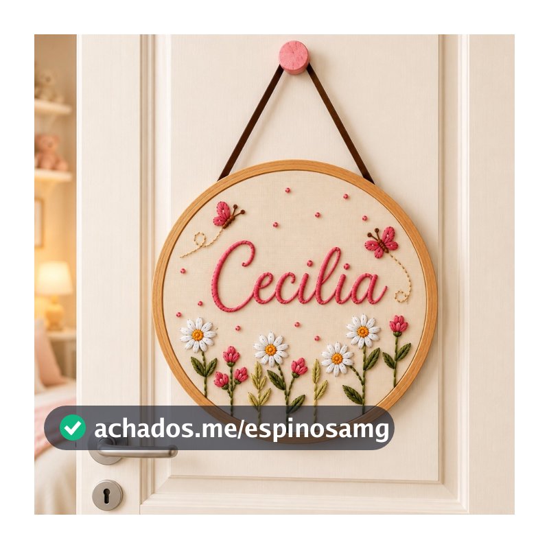 Porta Maternidade Personalizada Nome Floral MDF Não é Bordado e sim....Efeito Bordado