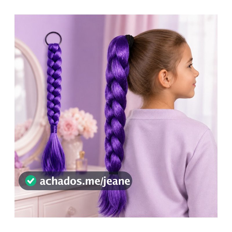 Trança Guerreira K-Pop Roxa 50cm – Aplique Cabelo Sintético Cosplay Penteado Rápido Festa