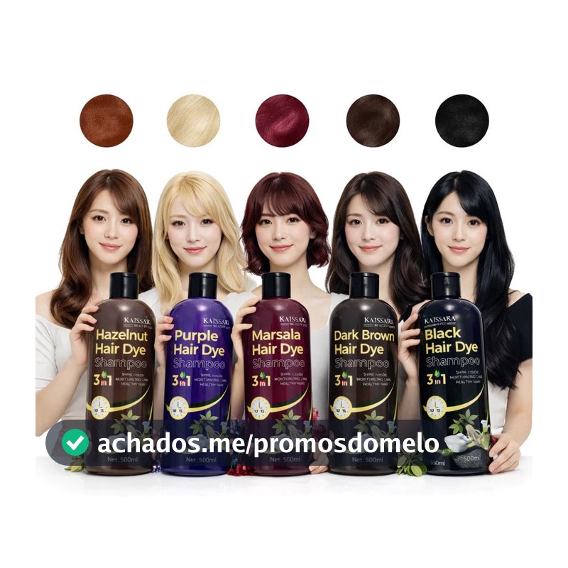 Shampoo Kaissara Hair Dye 500ml Tonalizante Escurecedor de Cabelos Marsala, Avelã, Roxo, Marrom e Preto