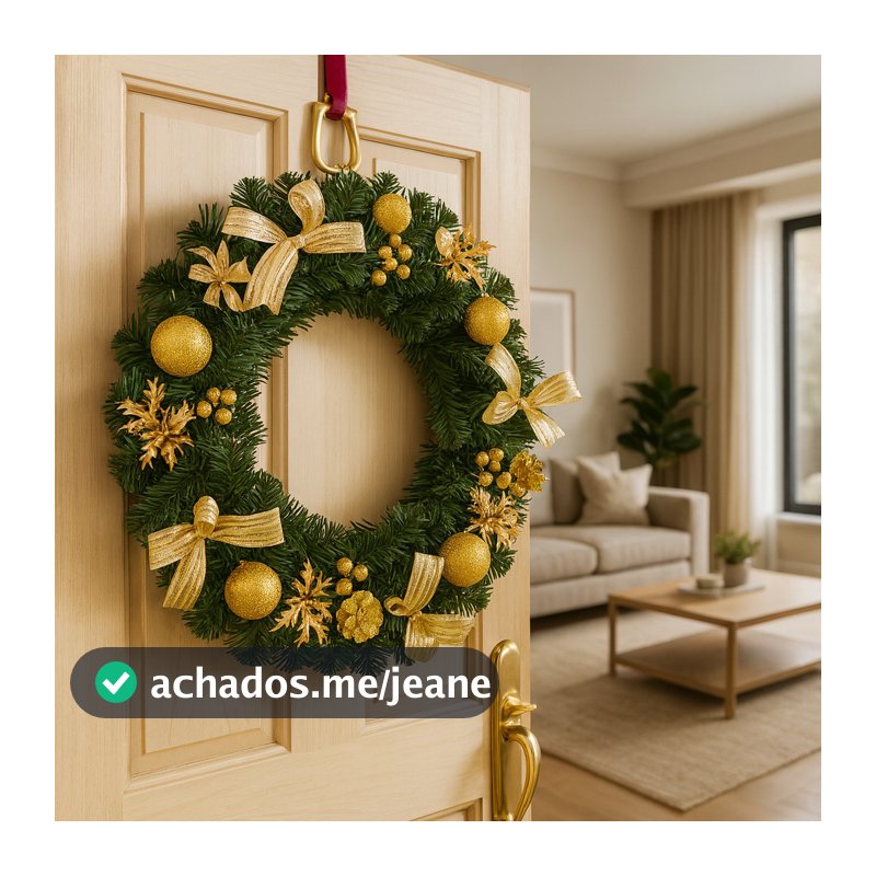 Guirlanda De Natal Verde Porta Decoração Natalina Linda Dourado