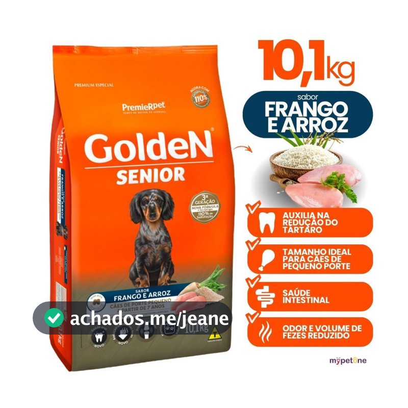 Ração Golden Fórmula Mini Bits Cães Adultos Sênior Sabor Frango e Arroz 10,1kg