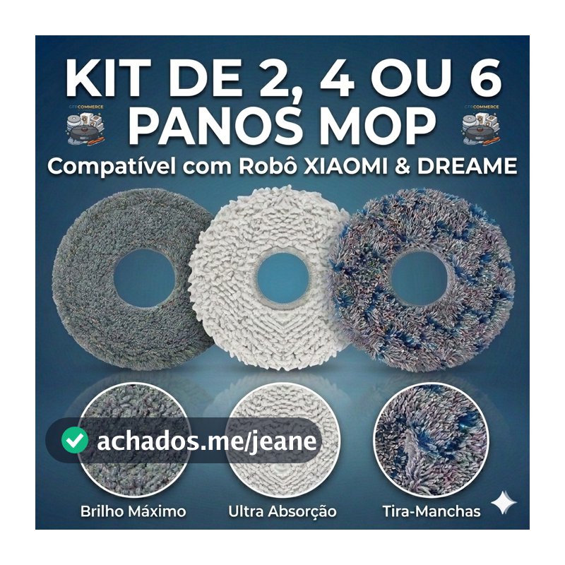 Kit Mop Refil Pano Esfregão compatível com Robô Xiaomi H50 Pro S40 Pro Vacuum 5 Pro S10+ S20+ X10+ X20+ X20 Pro X20 Max