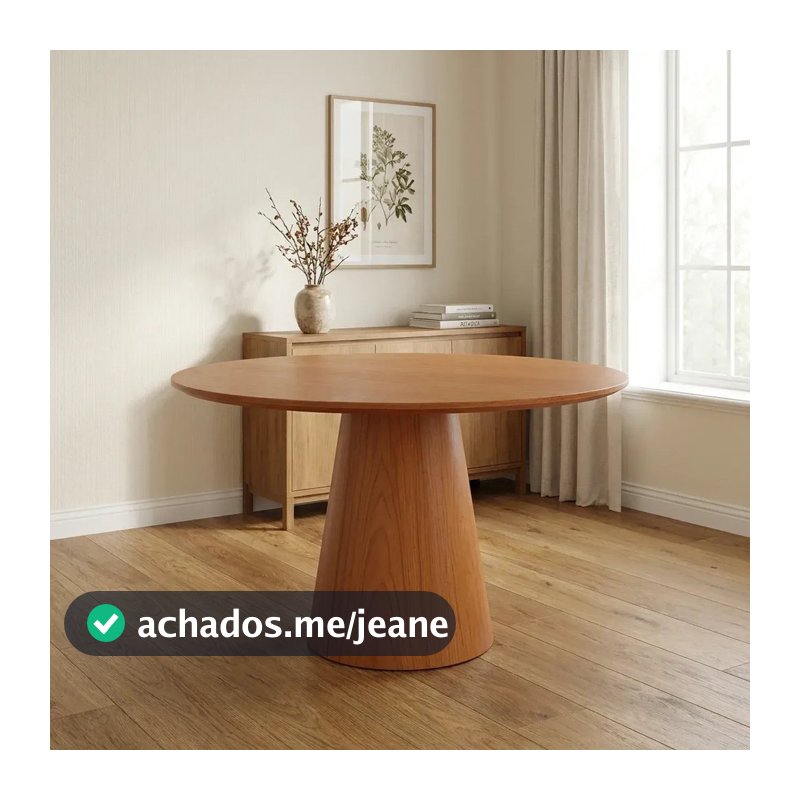 Mesa de Jantar Redonda Base Cone 4 Lugares Madeira Maciça Laminada Lyon Marrom/Amadeirado 120