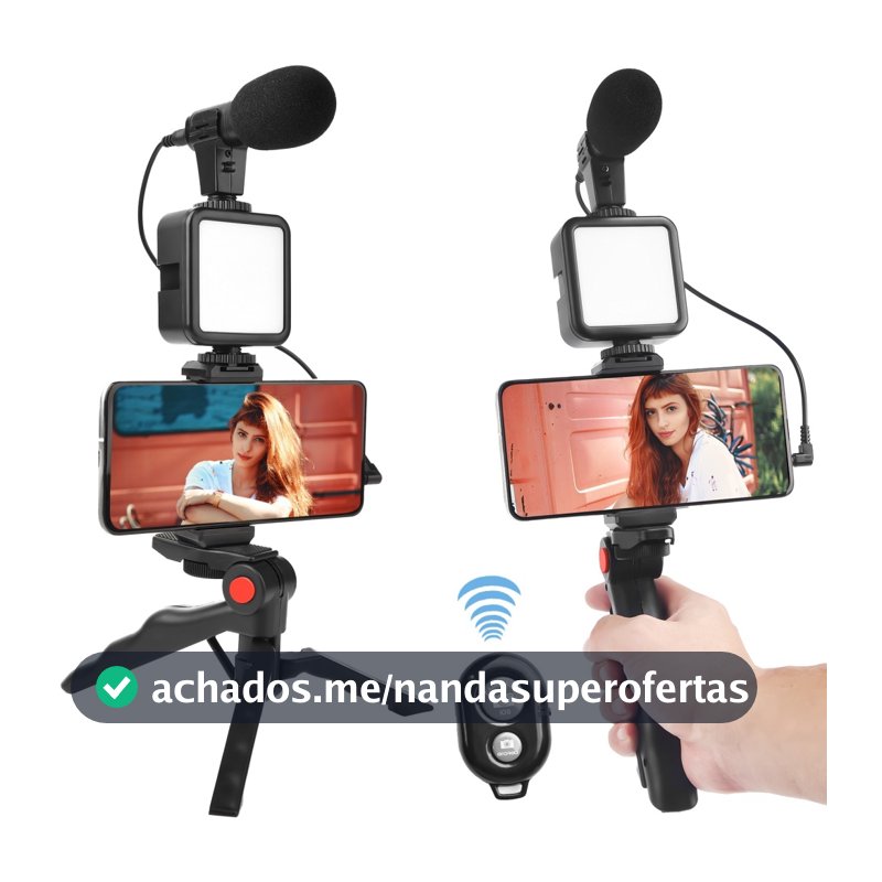 Kit Vlog Tripé Estabilizador de Mão kit vlog 5 em 1 gimbal Microfone Celular Gravação De Vídeo TOP