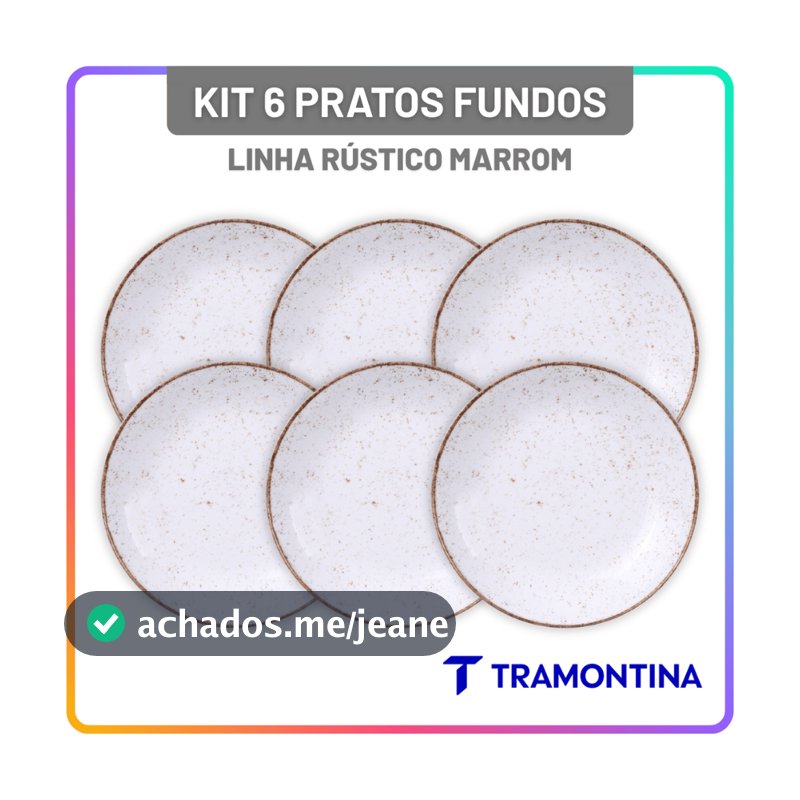 Jogo Pratos Fundos 22 cm Tramontina Rústico Porcelana 6 Peças