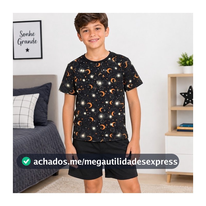 PIJAMA MeninO Infantil -Juvenil /VERÃO  Malha SUEDE super macio   ( Conjunto Bermuda  e Camisa Manga Curta ) ...