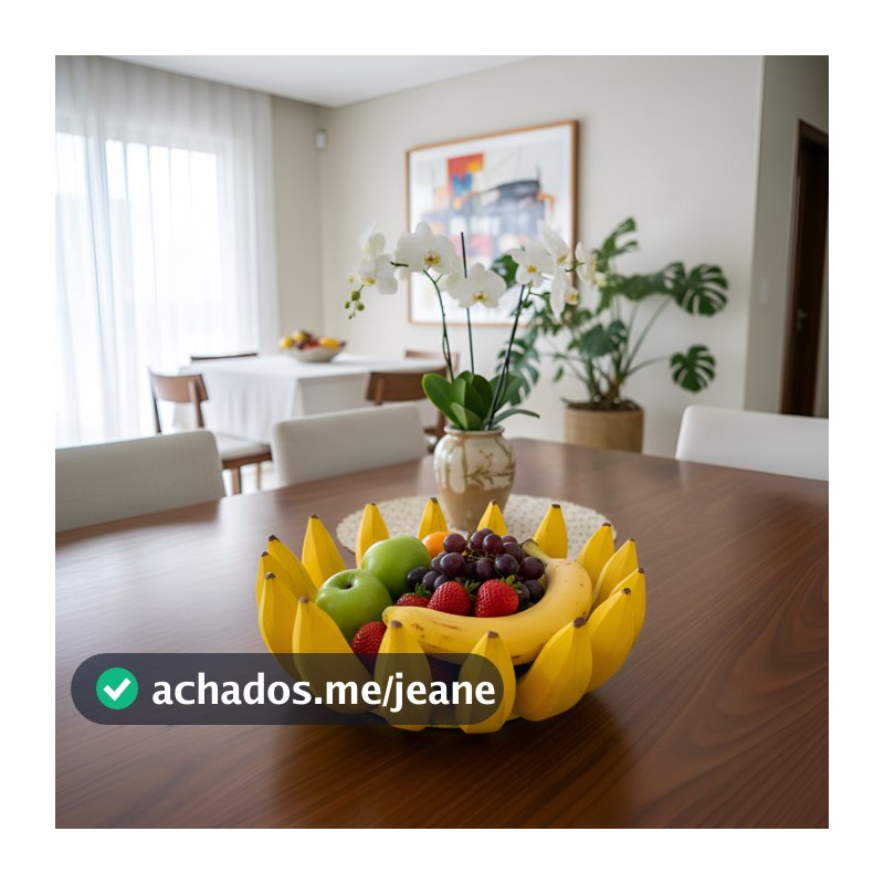 Fruteira Banana Madeira Artesanal Rústica Decorativa Centro Mesa Cozinha Enfeite Amarelo Casa