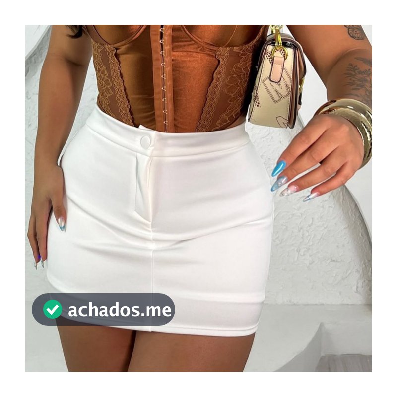 Short Saia Neoprene Feminino Alfaiataria Cintura Alta  Botão Encapado Tendência Verão
