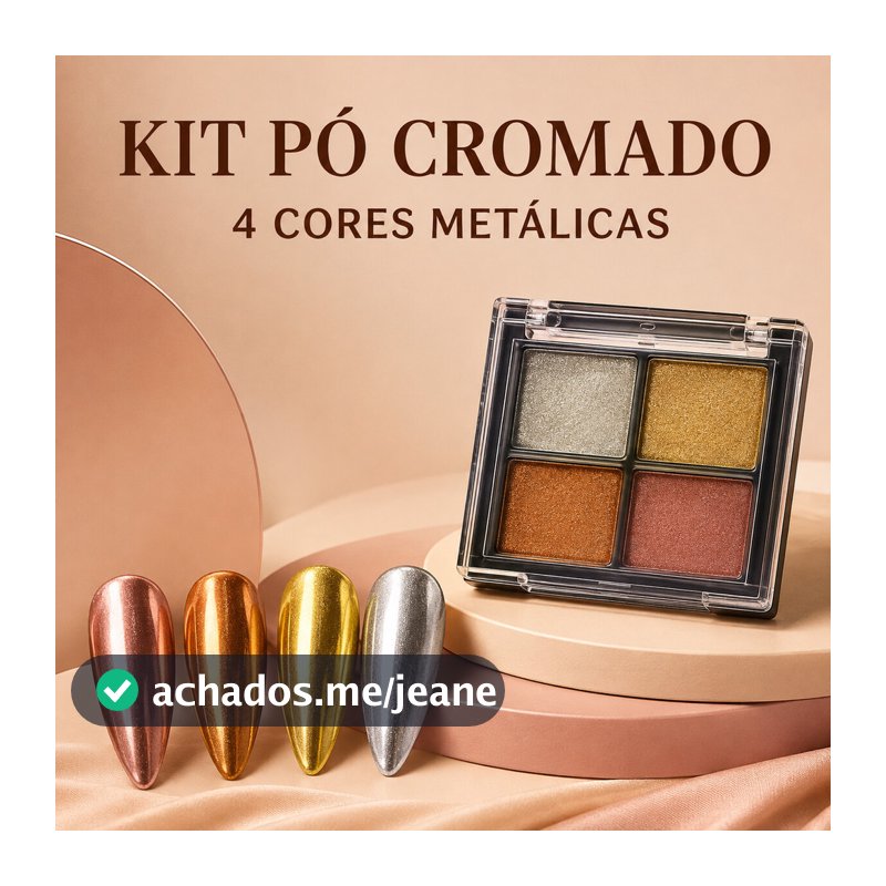 Kit Pó Cromado para Unhas Paleta com 4 Cores