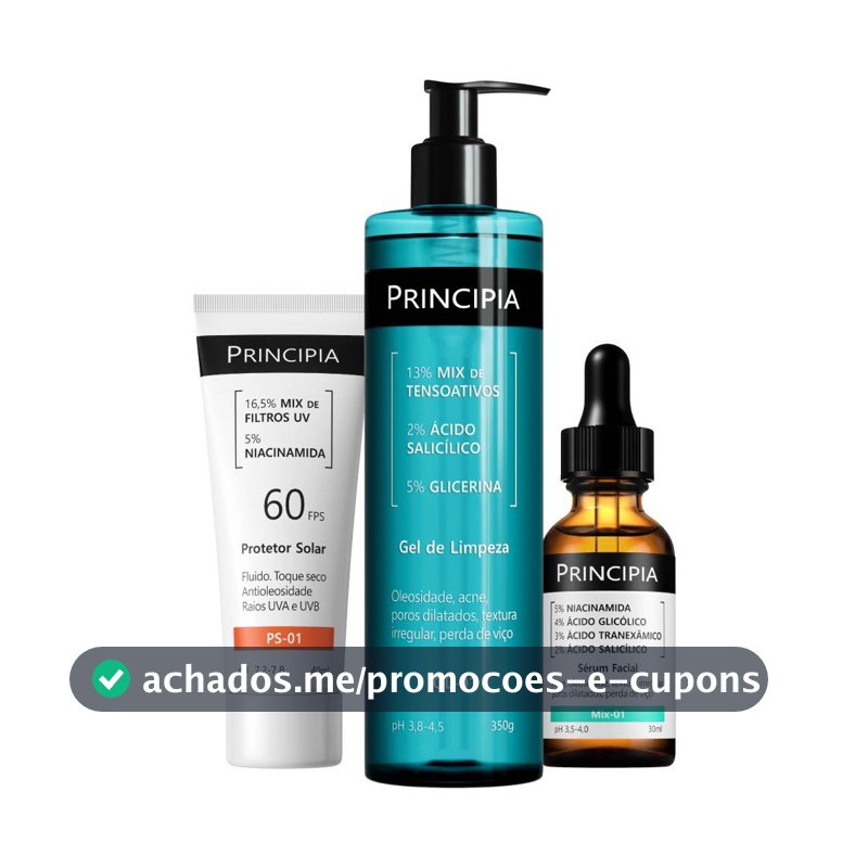 Principia Kit Anti-Acne Trio c/ Gel de Limpeza GL-01 + Sérum Mix-01 + Protetor Solar Facial PS-01 FPS 60