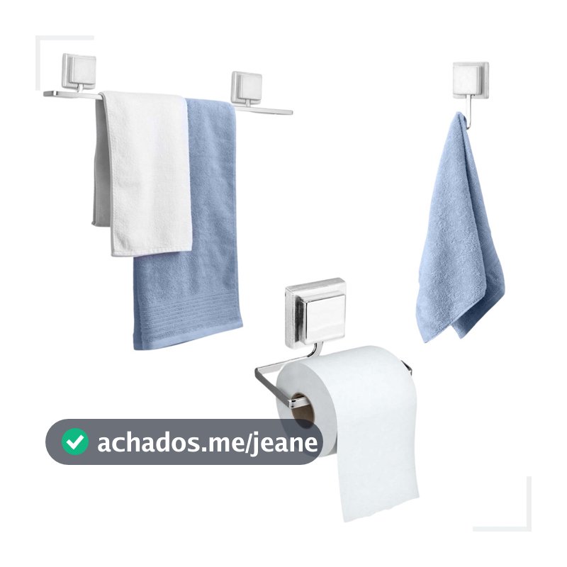Kit 3 Peças Banheiro Papeleira Gancho Toalheiro De Banho Adesivo 3m Cromado Fixação Dupla Face Arthi