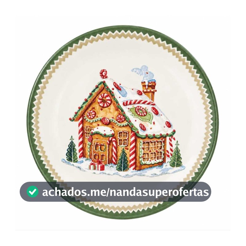 Prato Sobremesa Cerâmica Casinha de Natal 20cm