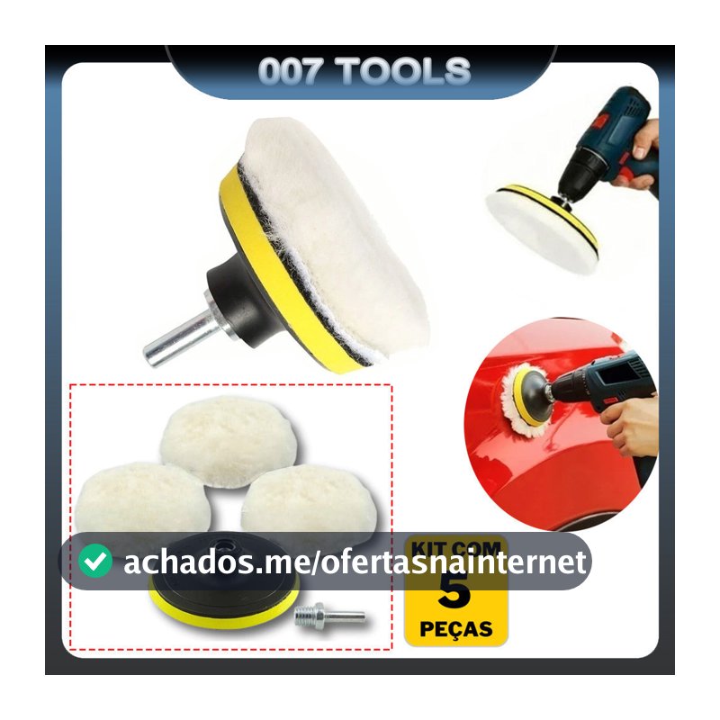 Kit 3 Boina De Lã Polimento Automotivo Suporte Com Velcro Para Politriz Parafusadeira E Furadeira