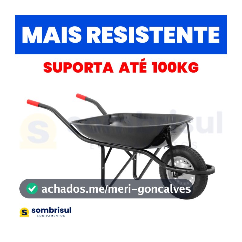 Carrinho de Mão com Pneu e Câmara Caçamba Redonda NOVE54 100kg Resistente Construção Preto
