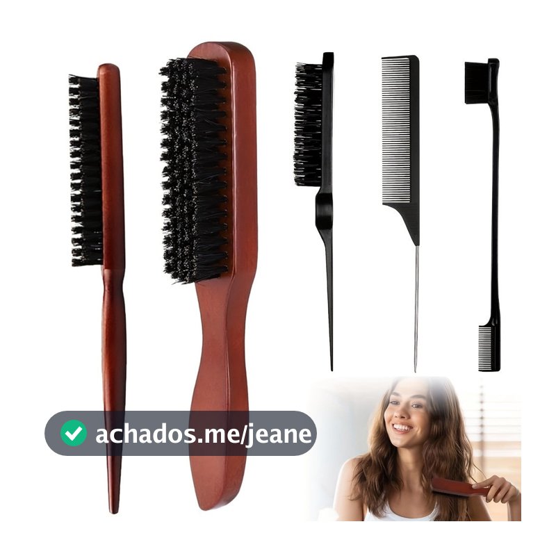 Escovas e Pentes de Cabelo Kit 5 Peças Unissex Conjunto para Pentear Desembaraçar e Modelar Cabelos