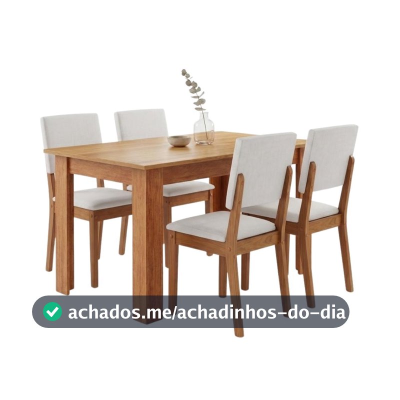 Conjunto Sala de Jantar Mesa 1,10m Place 4 Cadeiras Linda