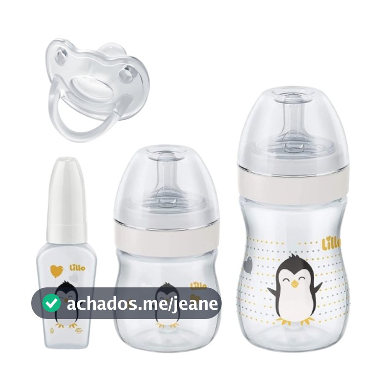 Kit 3 Mamadeiras Lillo Bico Reto com Chuquinha e Chupeta Ortodôntica 0-6 meses 100% Silicone