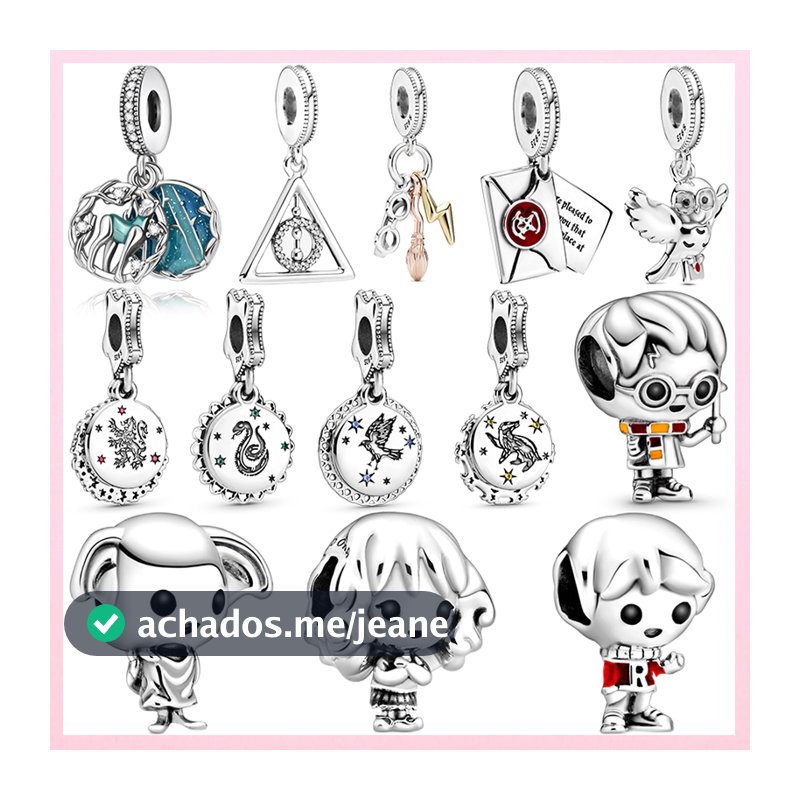 Original 925 Prata Esterlina Casas De Hogwarts , Cicatriz Relâmpago , Hedwig & Pomo De Ouro Pingentes Caber Feminino DIY