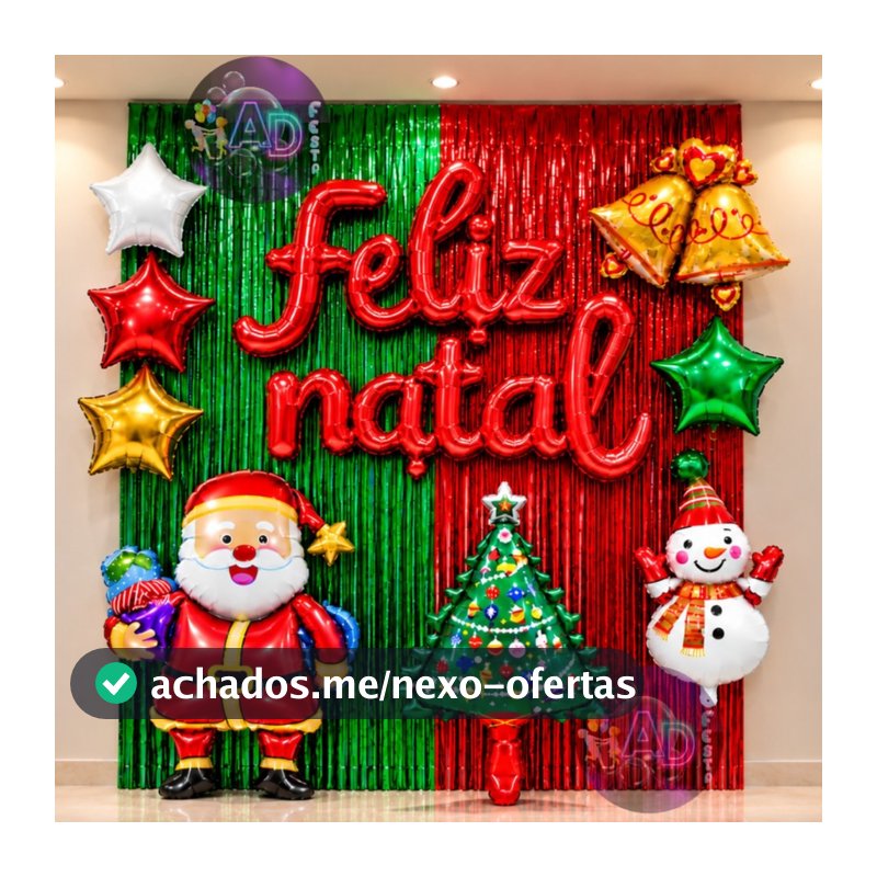 Kit Festa Natal Cortina, Balões Feliz Natal, Papai Noel, Arvore, Sino, Bota Decoração, Comemoração, Adereços,