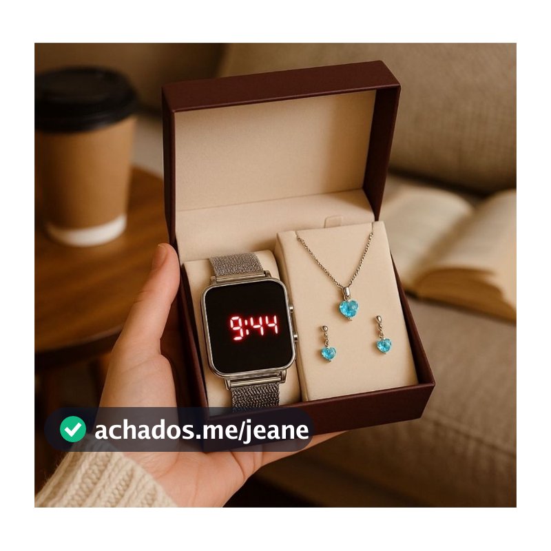 Relogio Feminino Led pulseira luxo + Colar + Brinco mega Promoção Menor preço