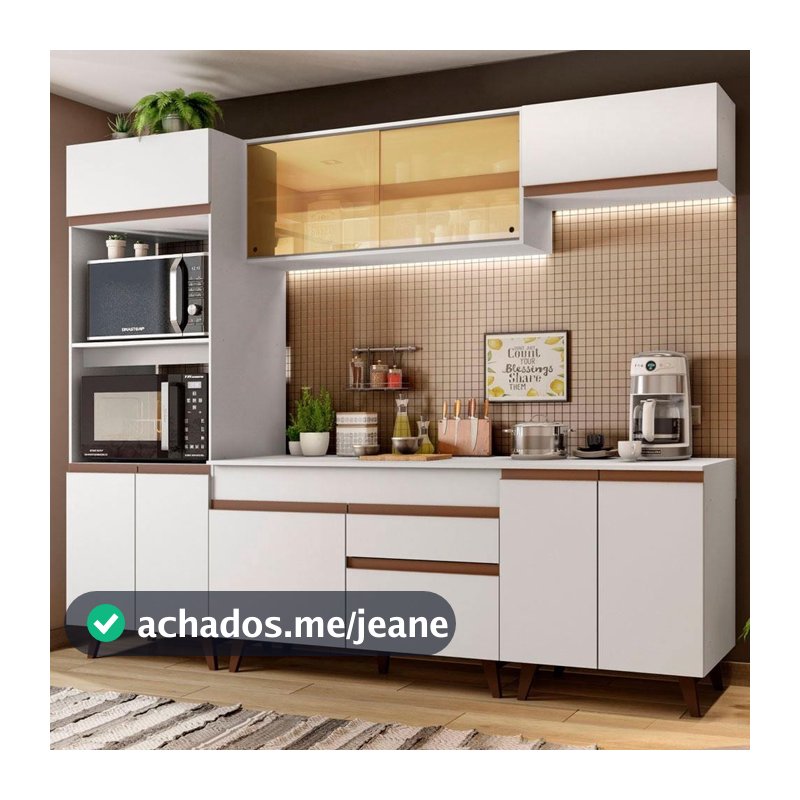 Cozinha Completa com Armário e Balcão Branco Madesa Reims 260002