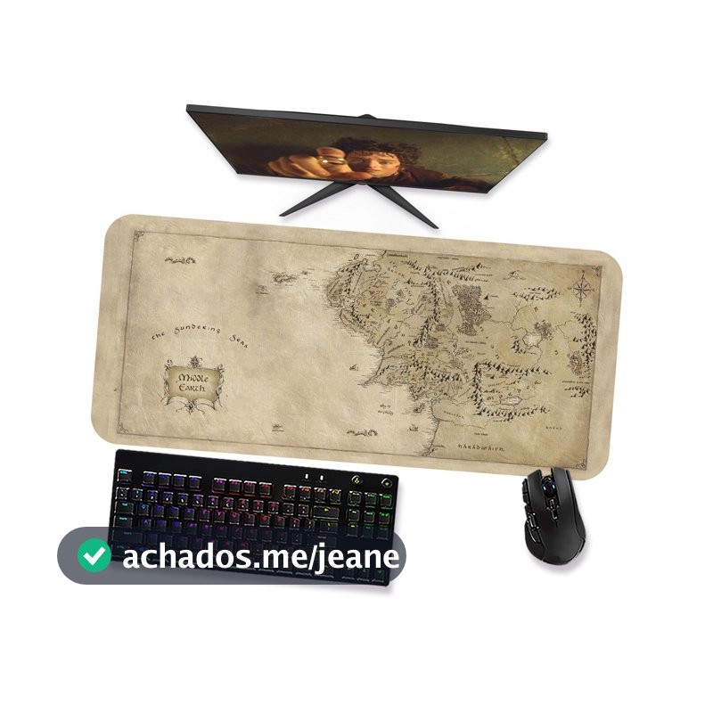 Mouse Pad Gamer Grande  Senhor dos Anéis Mapa Terra Média 1  90x40 80x40 60x40 70x30 45x40