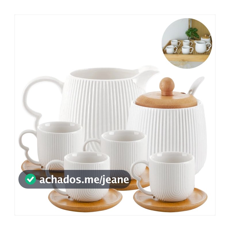 Cantinho do Café Oasis Conjunto de Ceramica e Bambu Hauskraft Com Xicaras Para Café da Tarde Chá Capuccino