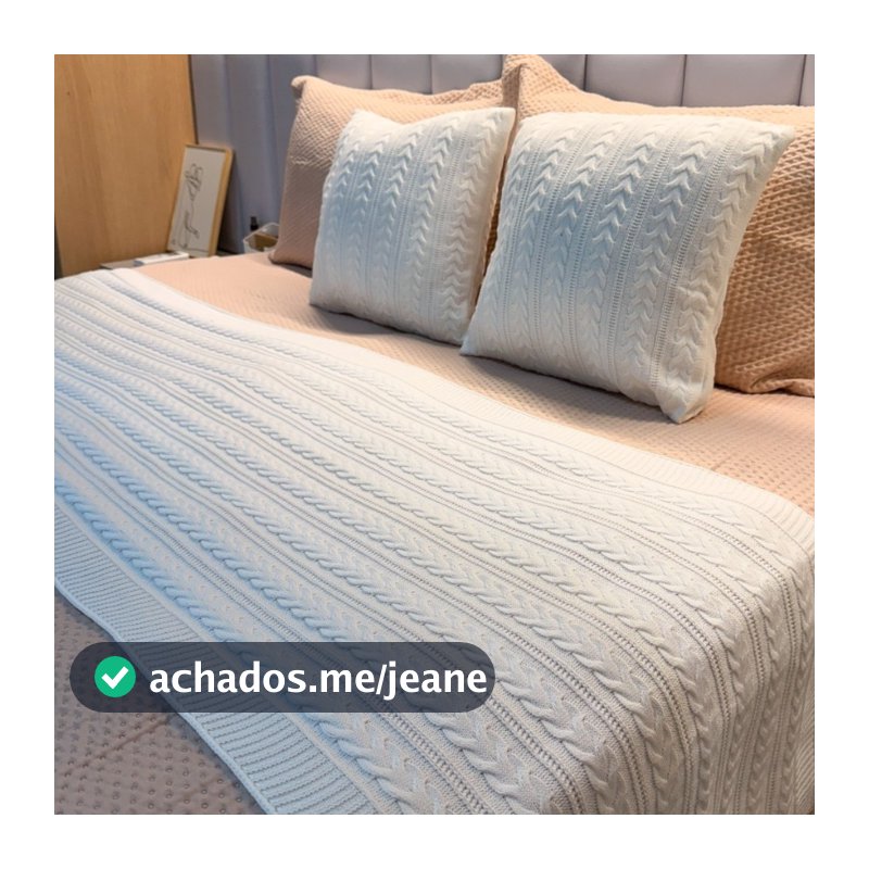 Kit Decoração Peseira Trançada + 2 Capas Almofadas 45x45 Tricot Quarto Cama Casal Queen King Cores