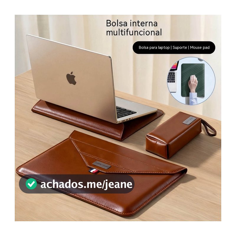Mochila para notebook de alta qualidade, couro, 13 a 16 polegadas, com suporte e bolsa para carregador