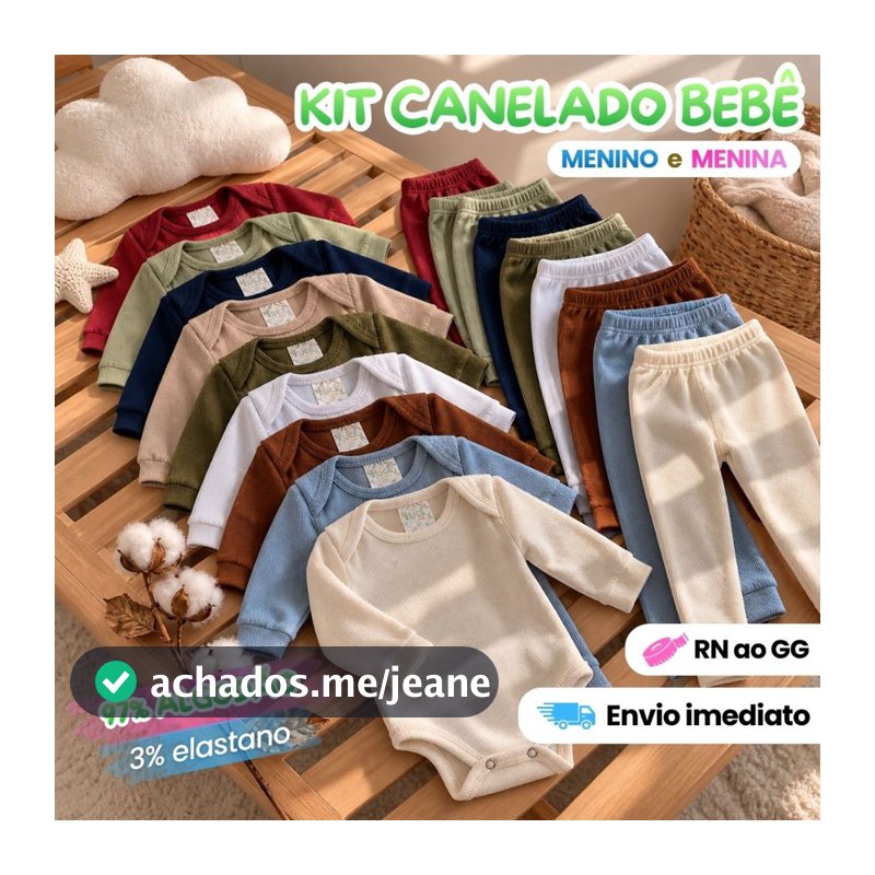 Kit 6 Peças RN ao GG Conjunto Bebê Canelado Antialérgico 100% Algodão 3 Body + 3 Calça Sortido