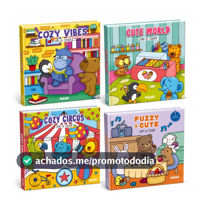 Kit 4 Livros de Colorir Comfy e Cozy 96 Desenhos Capa Dura Infantil