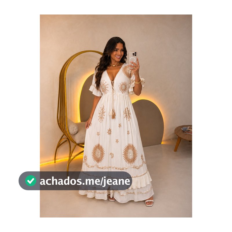 Vestido Longo Boho Bordado Feminino Manga Babado Festa Verão Elegante-5007
