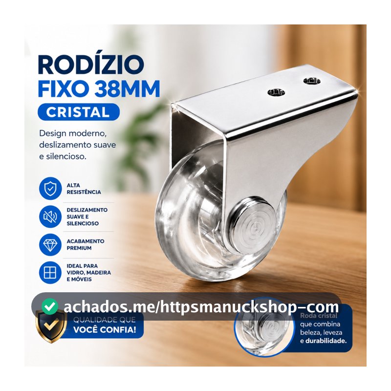 Kit 4 Rodinha para Móveis Rodízio 38mm Fixo para Sofá Retrátil Mesas e Cadeiras