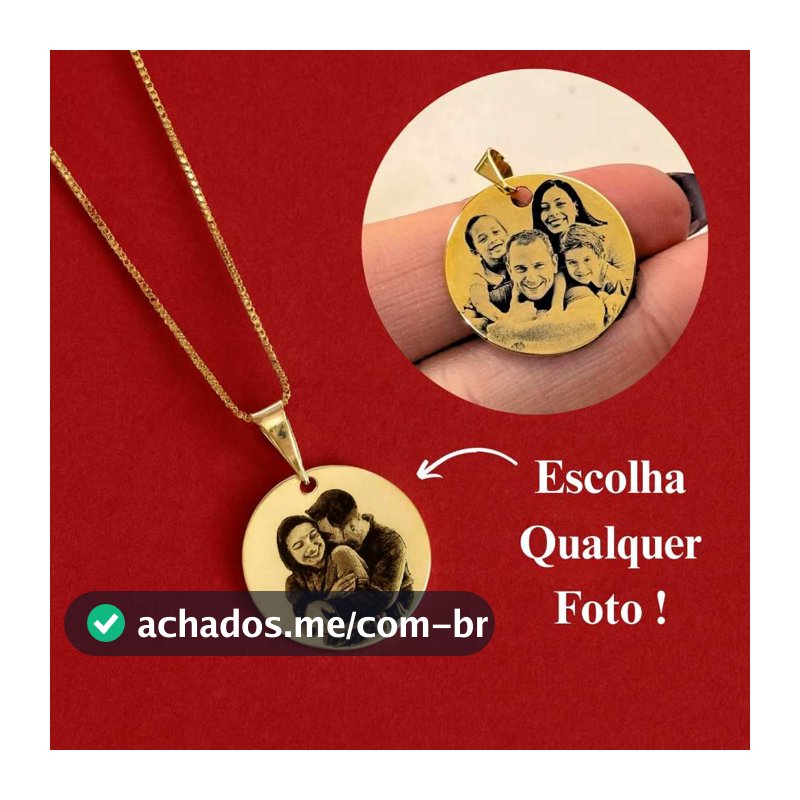 [SEMI JOIA] Colar Personalizado Feminino 17mm Foto Gravação 45cm Banho Ouro 18k Acessórios Presente Dia Namorado Mulher