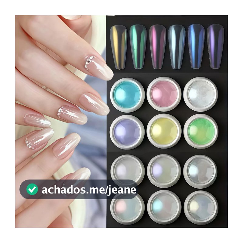 Kit com 6 Pó Cromo Metalizado Unhas Cromado Decoração