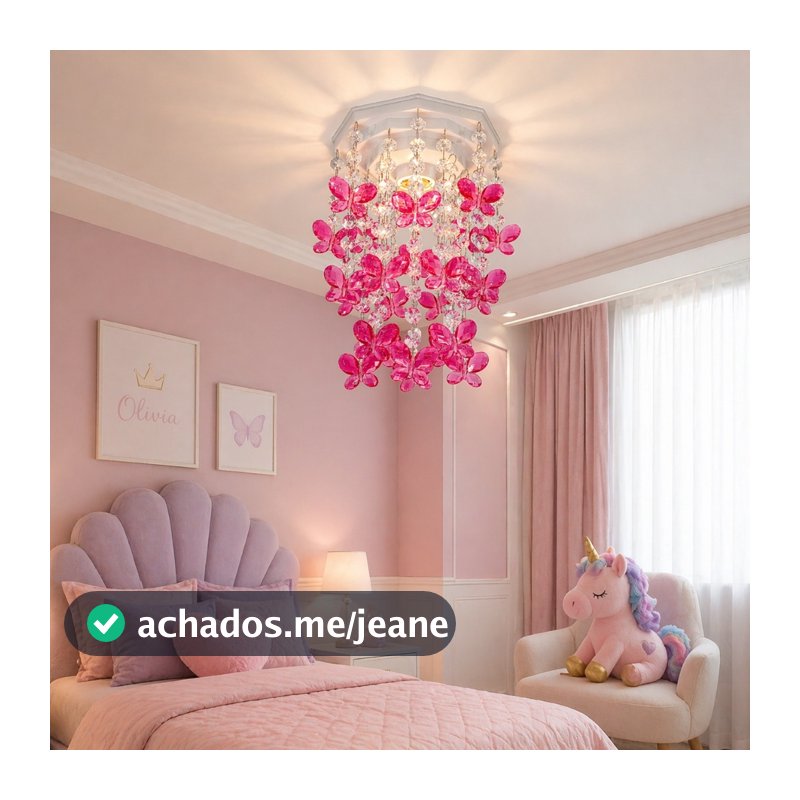 Luminária para Quarto Infantil Feminino Lustre Quartinho de Bebê Tema Borboletas Rosa Plafon Iluminação Decorativa