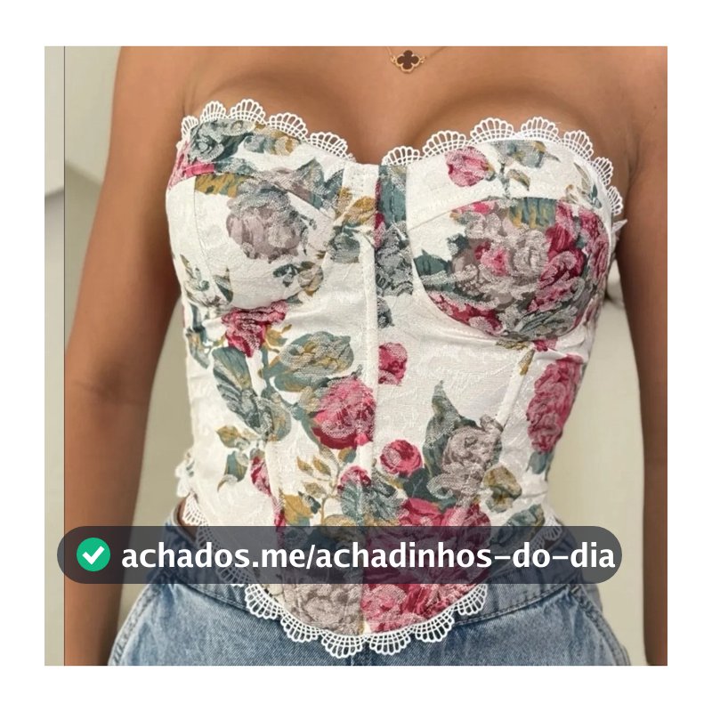 Corset  Floral Tomara que Caia com Bojo e Amarração Traseira