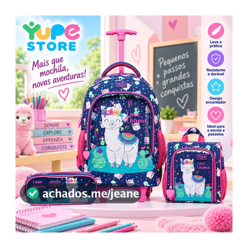 YUPE KIt Mochila Lancheira Estojo Escolar Infantil Feminina Rodinha