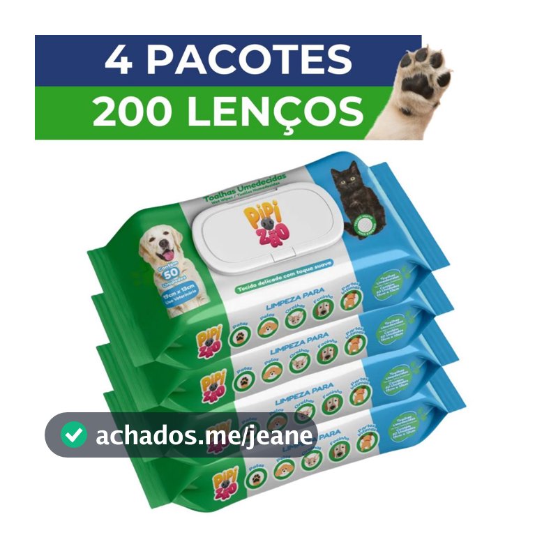 Lenço Umedecido Pet para Cachorro Cães e Gatos 200 Toalha Umedecida Pet Descartável - Kit 4 Pacotes