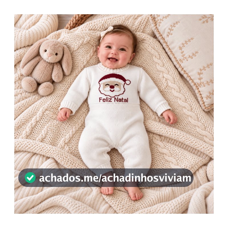 Macacão Bebê Natal Tricot Papai Noel Feliz Natal RN A 3 Meses