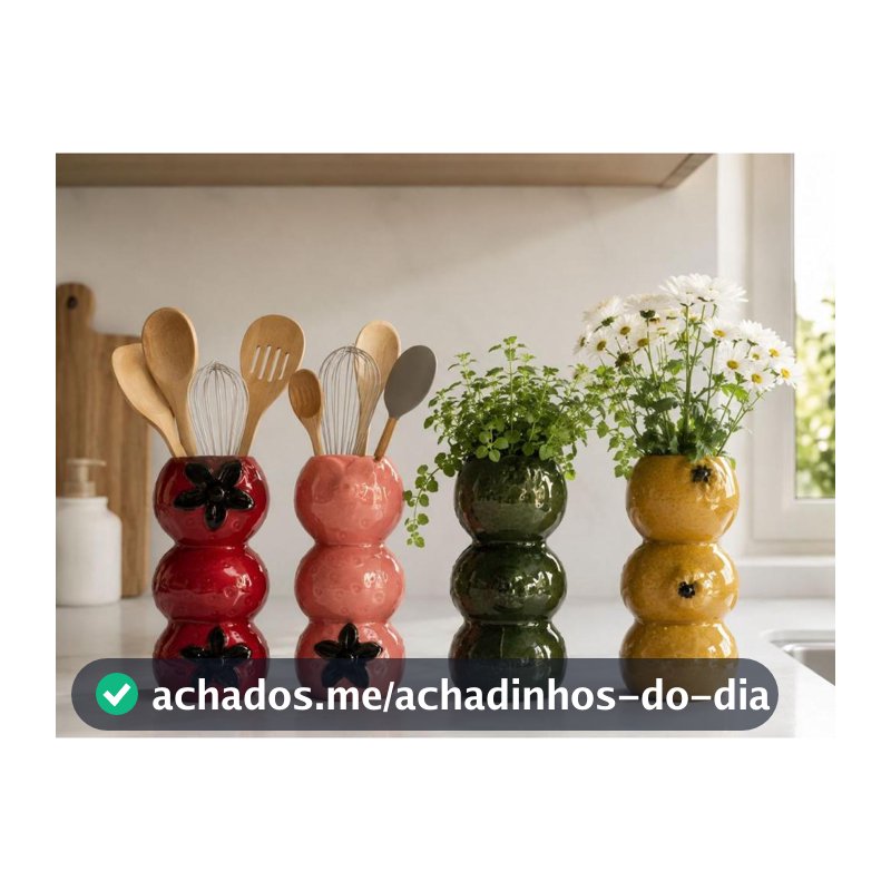 Vaso Decorativo Porta Utensílios 16x6cm Frutas Morango Limão