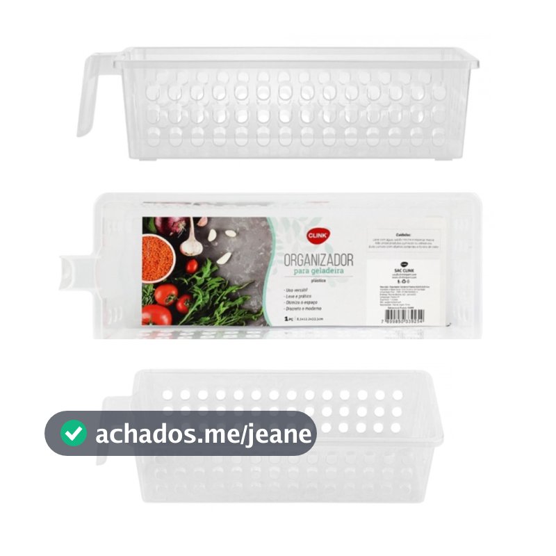Cesto Organizador Para Geladeira Clink Plástico com Cabo Para Segurar Tamanho (P) 8,2x12,2x33,5 CM