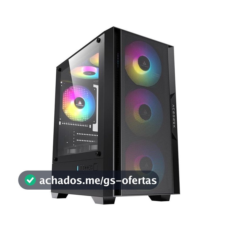 Gabinete Gamer Acegeek Stratus Mesh, Mid-Tower, Lateral de Vidro, Preto, AG-STRATUS-MESH-BK