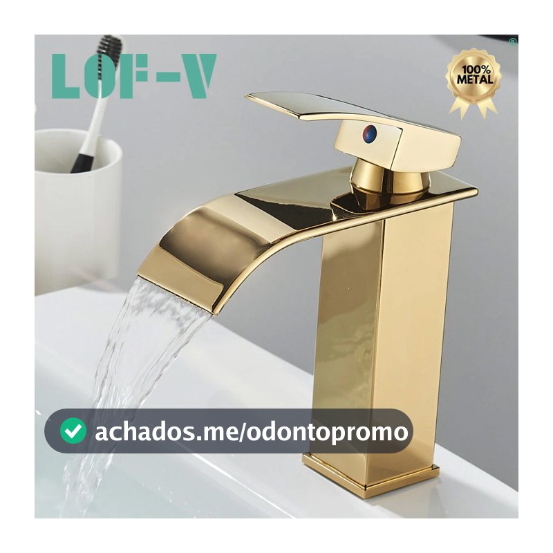 Torneira Cascata 100% Metal Dourada Agua Quente e Fria Monocomando Alta Baixa Banheiro Liga Alumínio