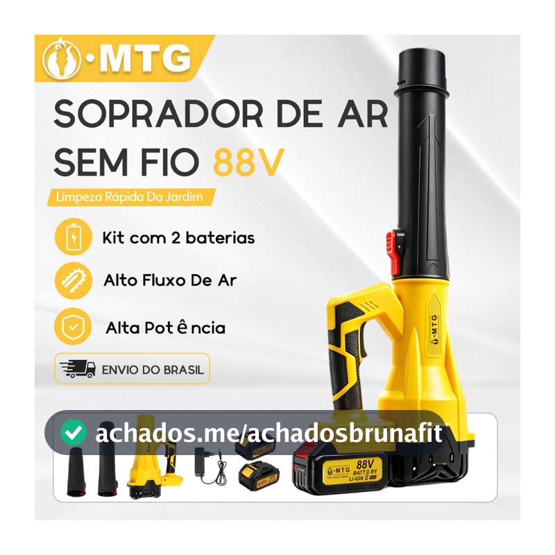 Soprador Elétrico Sem Fio 88V MTG 550W 30000RPM com 2 Baterias e Carregador