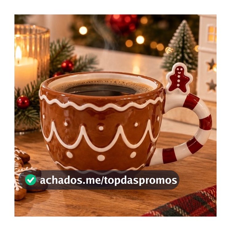 Caneca Natalina Gingerbread em Porcelana – 350 ml | Alça Candy Cane