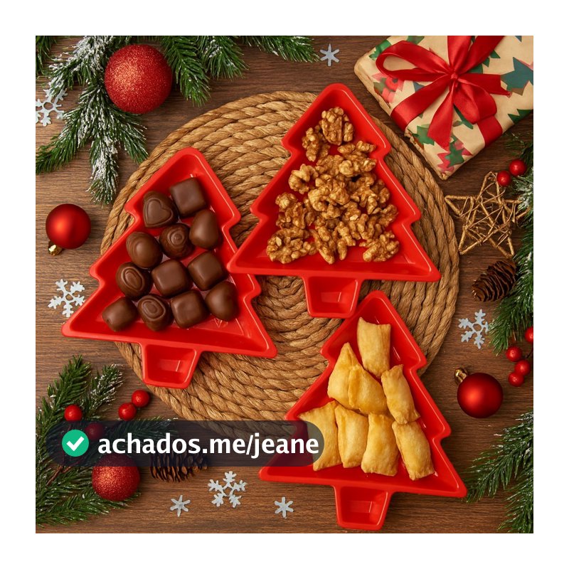 Kit Prato De Natal Árvore 20cm Com 3 Decorativo Vermelho/Verde
