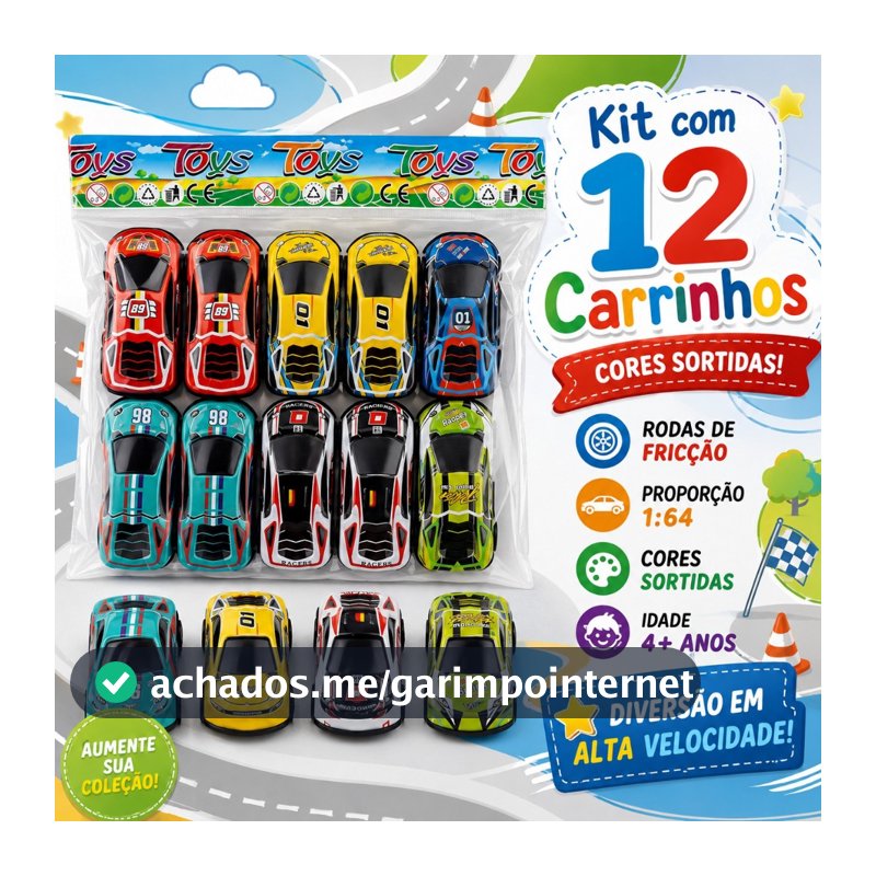 Kit 12 Carrinhos Sortidos Brinquedo Infantil 1:64 Miniaturas de Carro Infantil Colecionável Modelos Variados